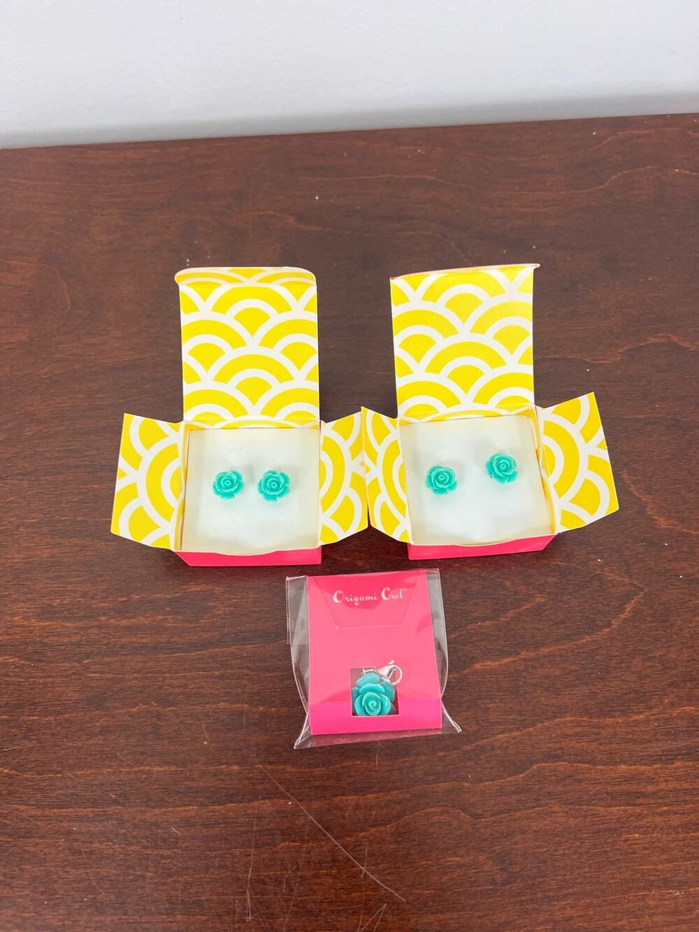 Set of 2 New Origami Owl Aqua Rose Stud Earrings and Aqua Rose Dangle